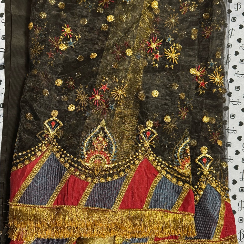 3 PC Elegant Black and Gold Embroidered Long Sleeve Dress - Picture 3 of 4